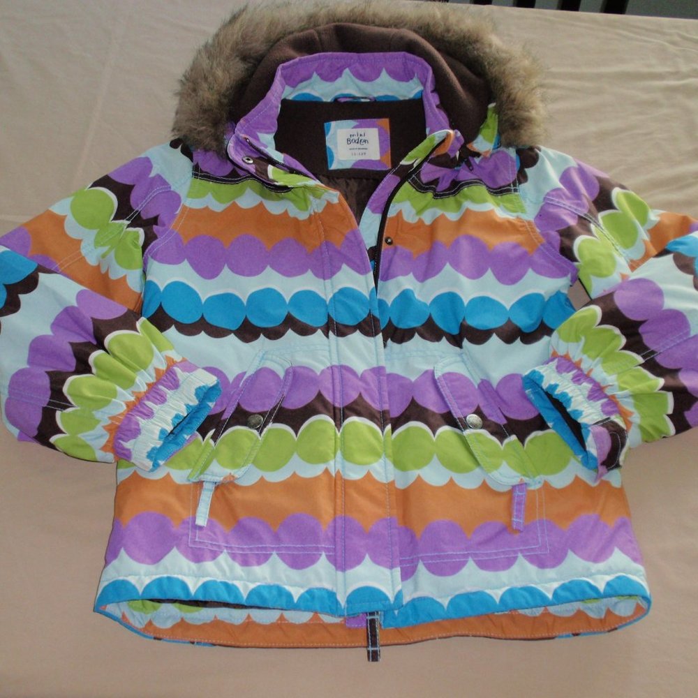 Mini Boden Girls Warm Puffer Dots Colorful Jacket Sz 11 12